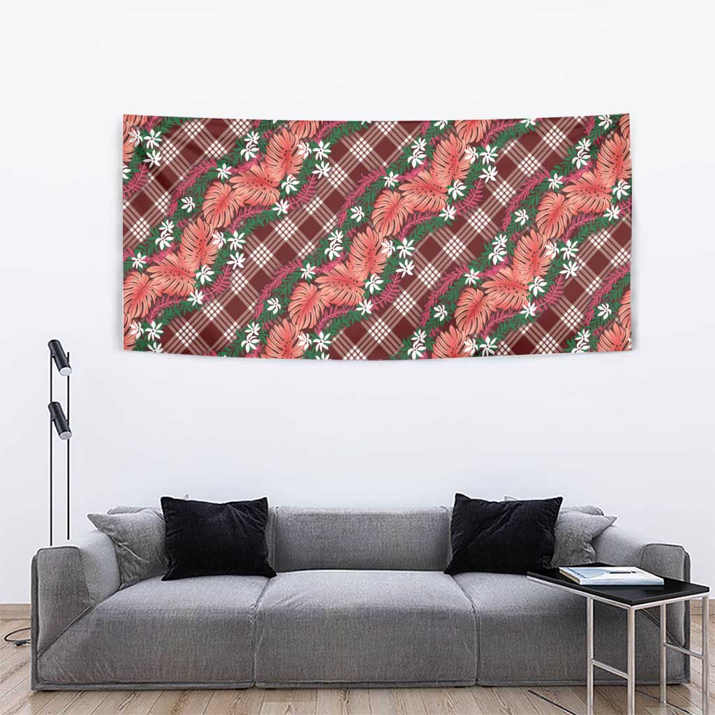 Polynesian Monstera Tiare Floral Tapestry Burgundy Tropical Plaid LT01 - Polynesian Pride