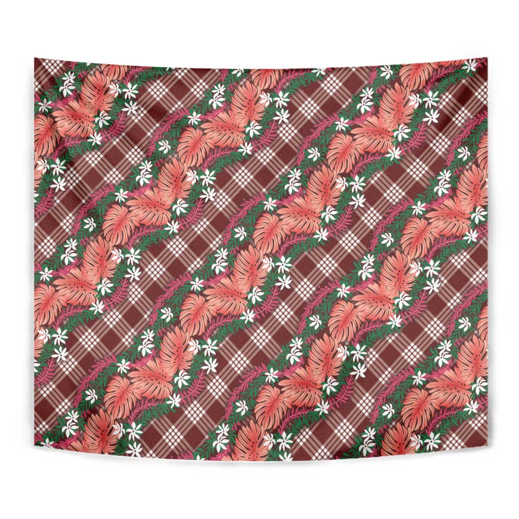 Polynesian Monstera Tiare Floral Tapestry Burgundy Tropical Plaid LT01 - Polynesian Pride