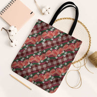 Polynesian Monstera Tiare Floral Tote Bag Burgundy Tropical Plaid LT01 Black Strap One Size Red - Polynesian Pride