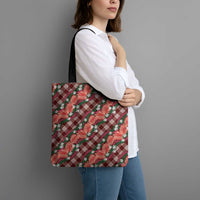 Polynesian Monstera Tiare Floral Tote Bag Burgundy Tropical Plaid LT01 - Polynesian Pride