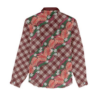 Polynesian Monstera Tiare Floral Women Casual Shirt Burgundy Tropical Plaid LT01 - Polynesian Pride