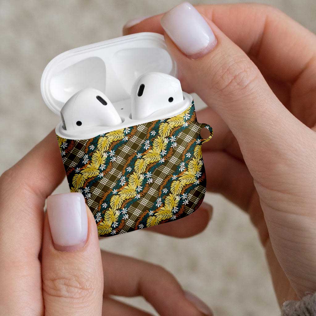 Polynesian Monstera Tiare Floral AirPods Case Yellow Tropical Plaid - Polynesian Pride