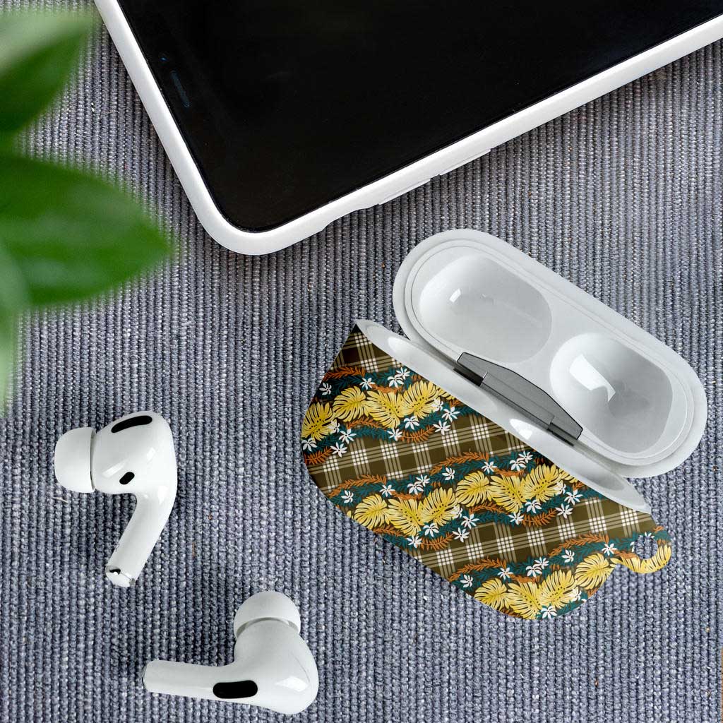 Polynesian Monstera Tiare Floral AirPods Case Yellow Tropical Plaid - Polynesian Pride
