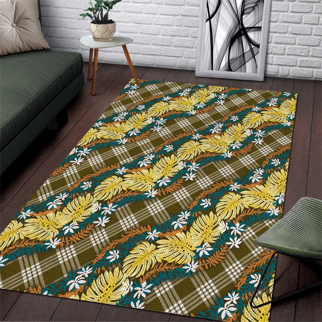 Polynesian Monstera Tiare Floral Area Rug Yellow Tropical Plaid LT01 Yellow - Polynesian Pride
