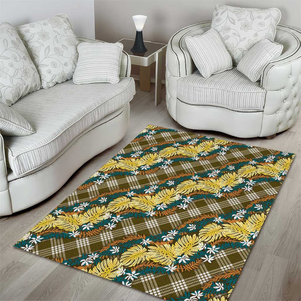 Polynesian Monstera Tiare Floral Area Rug Yellow Tropical Plaid LT01 - Polynesian Pride
