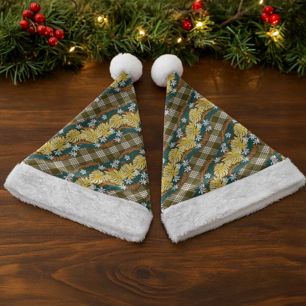 Polynesian Monstera Tiare Floral Christmas Santa Hat Yellow Tropical Plaid - Polynesian Pride