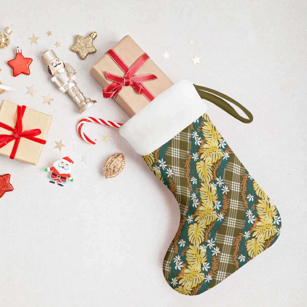 Polynesian Monstera Tiare Floral Christmas Stocking Yellow Tropical Plaid LT01 - Polynesian Pride