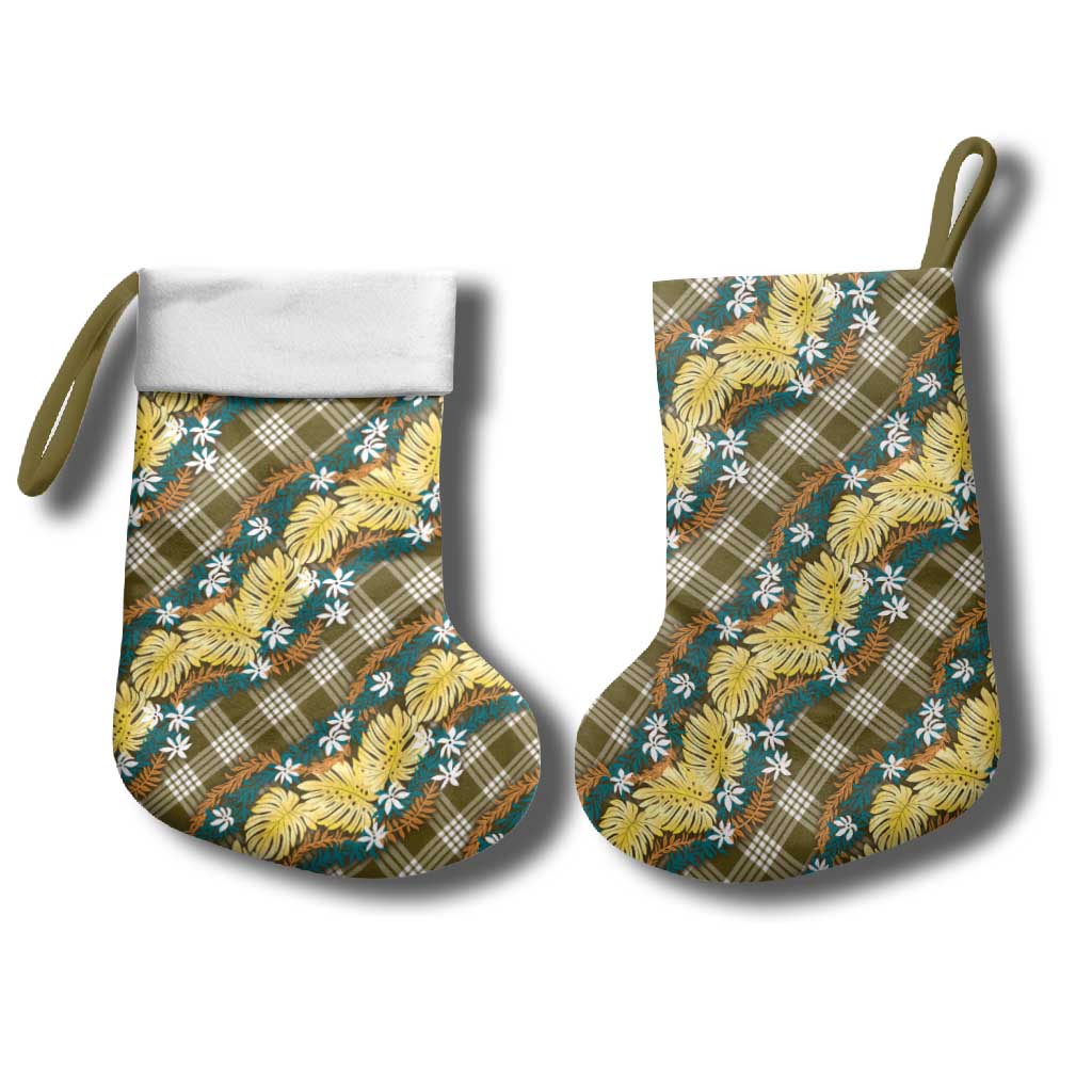 Polynesian Monstera Tiare Floral Christmas Stocking Yellow Tropical Plaid LT01 - Polynesian Pride