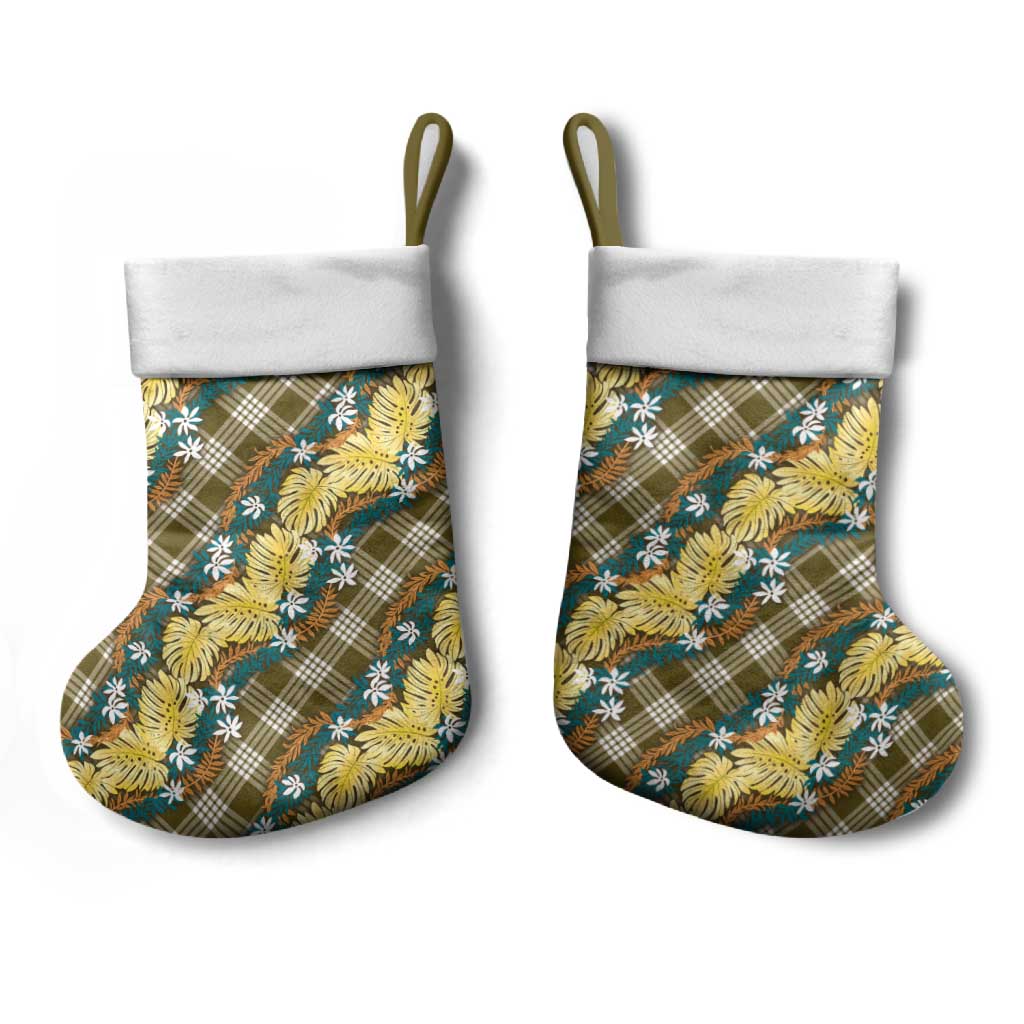 Polynesian Monstera Tiare Floral Christmas Stocking Yellow Tropical Plaid LT01 - Polynesian Pride