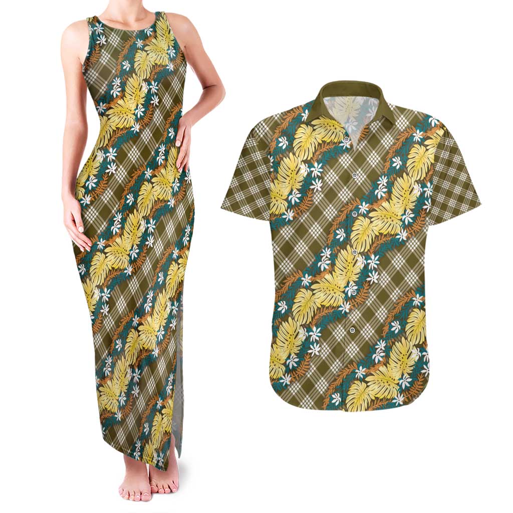 Polynesian Monstera Tiare Floral Couples Matching Tank Maxi Dress and Hawaiian Shirt Yellow Tropical Plaid LT01 Yellow - Polynesian Pride