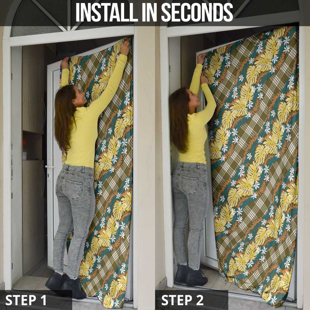 Polynesian Monstera Tiare Floral Door Cover Yellow Tropical Plaid - Polynesian Pride
