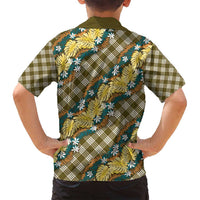 Polynesian Monstera Tiare Floral Family Matching Long Sleeve Bodycon Dress and Hawaiian Shirt Yellow Tropical Plaid LT01 - Polynesian Pride