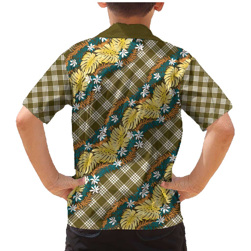 Polynesian Monstera Tiare Floral Family Matching Mermaid Dress and Hawaiian Shirt Yellow Tropical Plaid LT01 - Polynesian Pride