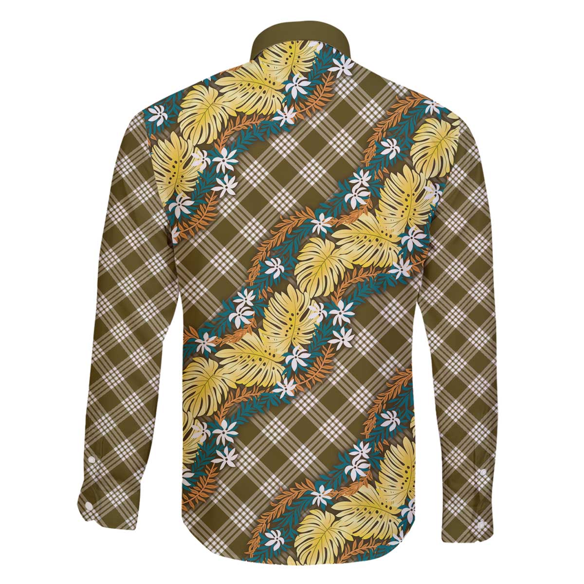Polynesian Monstera Tiare Floral Family Matching Off The Shoulder Long Sleeve Dress and Hawaiian Shirt Yellow Tropical Plaid LT01 - Polynesian Pride