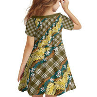 Polynesian Monstera Tiare Floral Family Matching Off Shoulder Maxi Dress and Hawaiian Shirt Yellow Tropical Plaid LT01 - Polynesian Pride