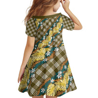 Polynesian Monstera Tiare Floral Family Matching Puletasi and Hawaiian Shirt Yellow Tropical Plaid LT01 - Polynesian Pride