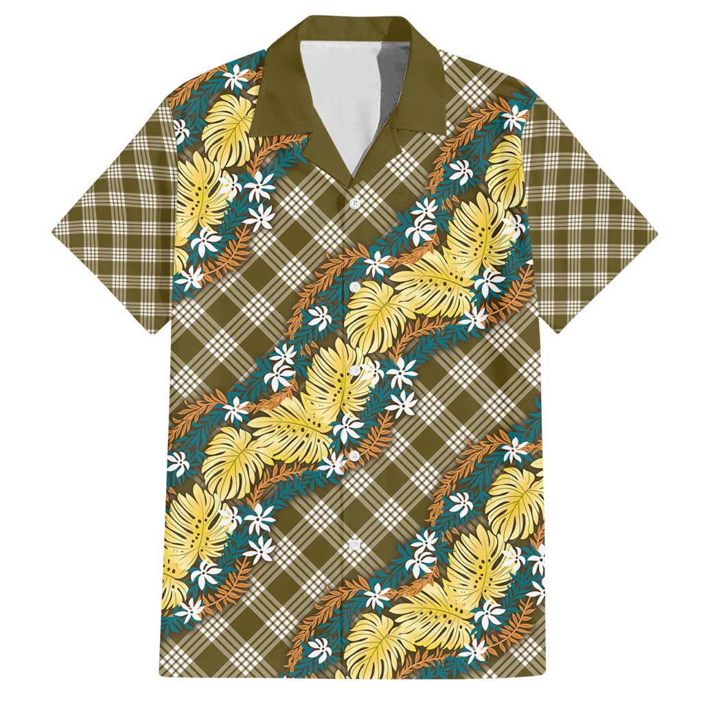 Polynesian Monstera Tiare Floral Family Matching Puletasi and Hawaiian Shirt Yellow Tropical Plaid LT01 Dad's Shirt - Short Sleeve Yellow - Polynesian Pride