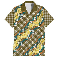 Polynesian Monstera Tiare Floral Family Matching Puletasi and Hawaiian Shirt Yellow Tropical Plaid LT01 Dad's Shirt - Short Sleeve Yellow - Polynesian Pride