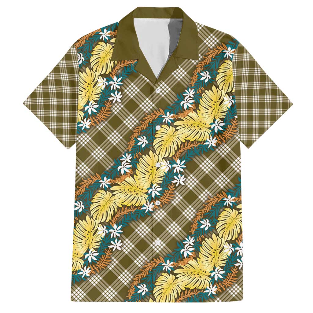 Polynesian Monstera Tiare Floral Family Matching Short Sleeve Bodycon Dress and Hawaiian Shirt Yellow Tropical Plaid LT01 Dad's Shirt - Short Sleeve Yellow - Polynesian Pride