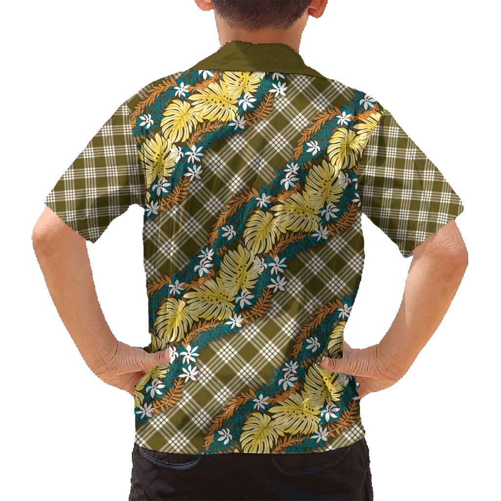 Polynesian Monstera Tiare Floral Family Matching Summer Maxi Dress and Hawaiian Shirt Yellow Tropical Plaid LT01 - Polynesian Pride