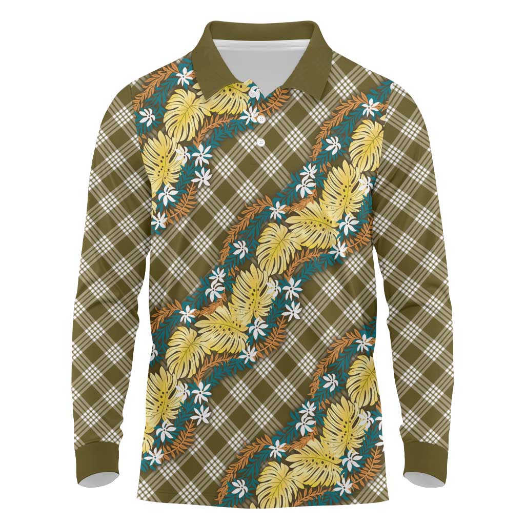 Polynesian Monstera Tiare Floral Long Sleeve Polo Shirt Yellow Tropical Plaid LT01 Yellow - Polynesian Pride