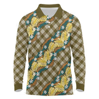 Polynesian Monstera Tiare Floral Long Sleeve Polo Shirt Yellow Tropical Plaid LT01 Yellow - Polynesian Pride
