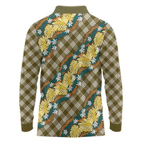 Polynesian Monstera Tiare Floral Long Sleeve Polo Shirt Yellow Tropical Plaid LT01 - Polynesian Pride