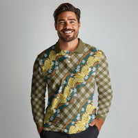 Polynesian Monstera Tiare Floral Long Sleeve Polo Shirt Yellow Tropical Plaid LT01 - Polynesian Pride