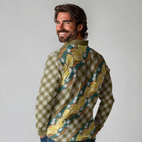 Polynesian Monstera Tiare Floral Long Sleeve Polo Shirt Yellow Tropical Plaid LT01 - Polynesian Pride