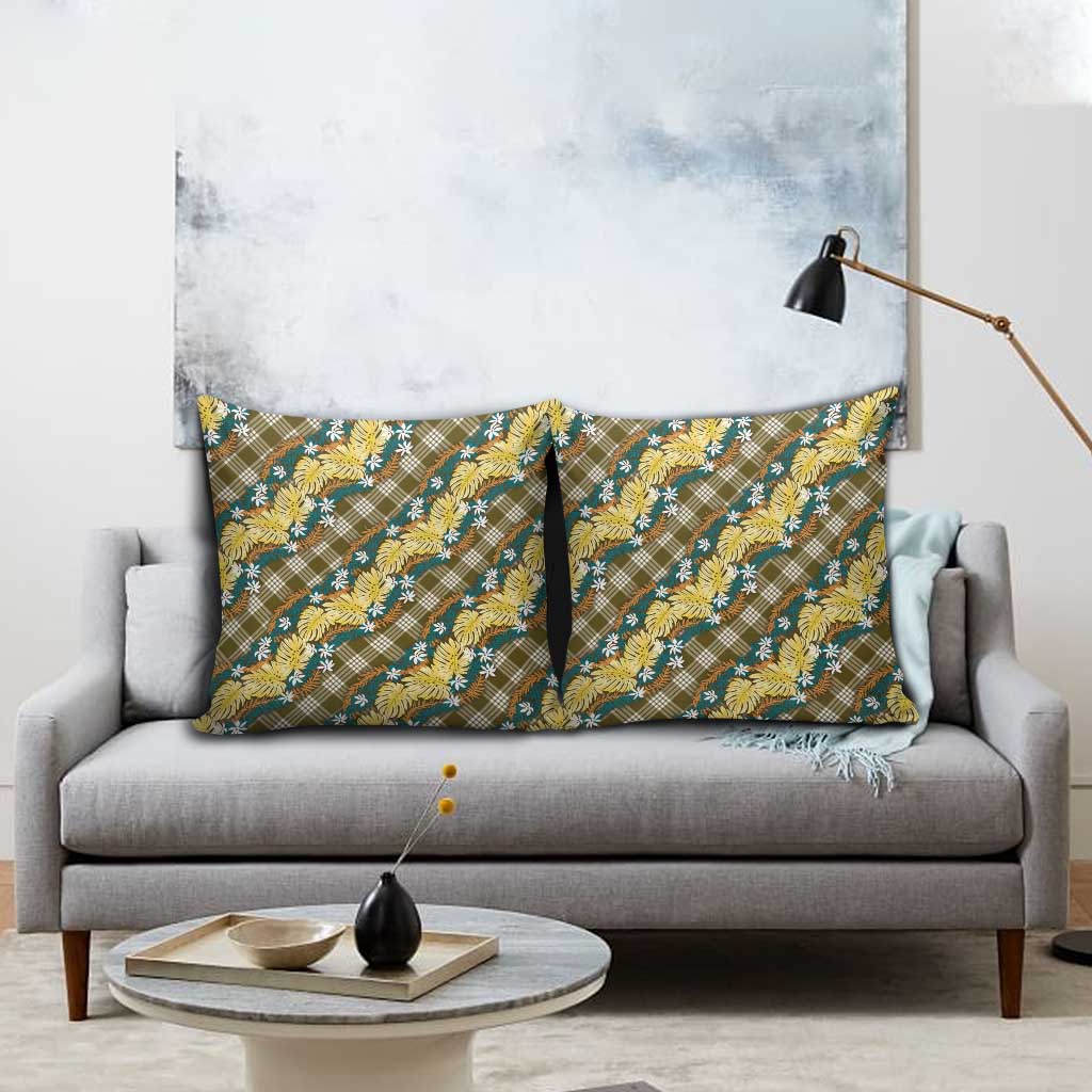 Polynesian Monstera Tiare Floral Pillow Cover Yellow Tropical Plaid LT01 - Polynesian Pride