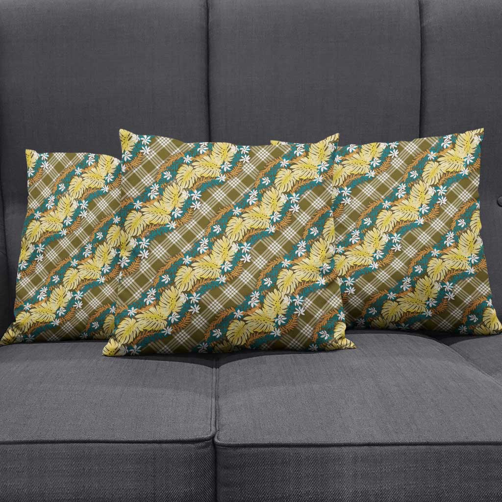 Polynesian Monstera Tiare Floral Pillow Cover Yellow Tropical Plaid LT01 - Polynesian Pride