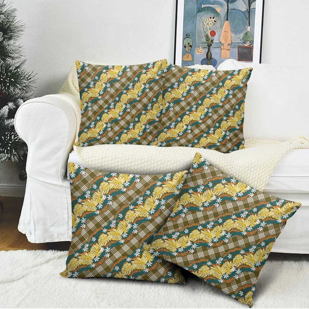 Polynesian Monstera Tiare Floral Pillow Cover Yellow Tropical Plaid LT01 - Polynesian Pride