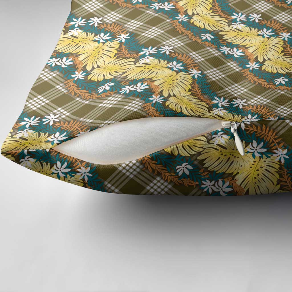Polynesian Monstera Tiare Floral Pillow Cover Yellow Tropical Plaid LT01 - Polynesian Pride