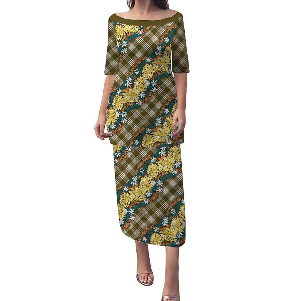 Polynesian Monstera Tiare Floral Puletasi Yellow Tropical Plaid LT01 Long Dress Yellow - Polynesian Pride