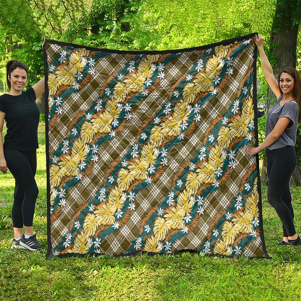 Polynesian Monstera Tiare Floral Quilt Yellow Tropical Plaid LT01 - Polynesian Pride