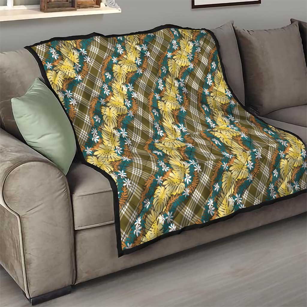 Polynesian Monstera Tiare Floral Quilt Yellow Tropical Plaid LT01 - Polynesian Pride
