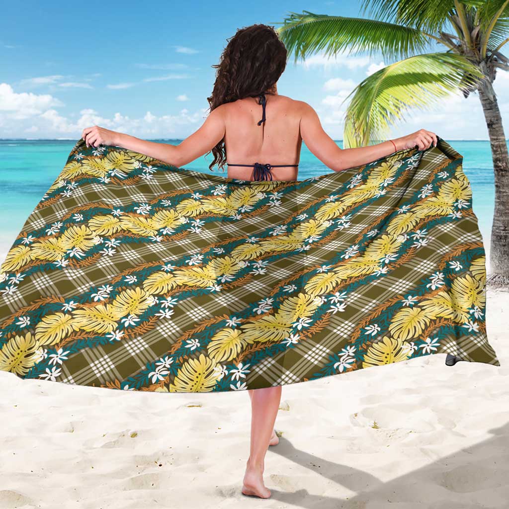 Polynesian Monstera Tiare Floral Sarong Yellow Tropical Plaid LT01 - Polynesian Pride