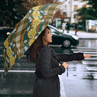 Polynesian Monstera Tiare Floral Umbrella Yellow Tropical Plaid - Polynesian Pride