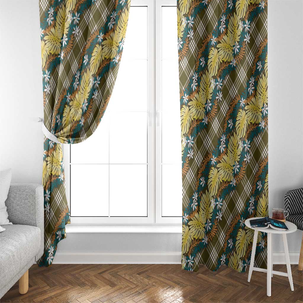 Polynesian Monstera Tiare Floral Window Curtain Yellow Tropical Plaid - Polynesian Pride