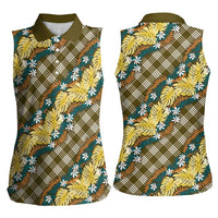 Polynesian Monstera Tiare Floral Women Sleeveless Polo Shirt Yellow Tropical Plaid LT01 - Polynesian Pride