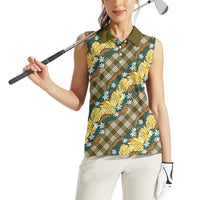 Polynesian Monstera Tiare Floral Women Sleeveless Polo Shirt Yellow Tropical Plaid LT01 - Polynesian Pride
