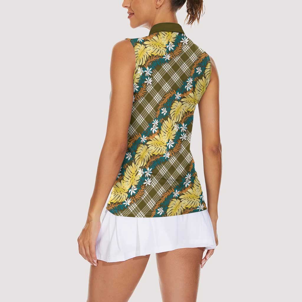 Polynesian Monstera Tiare Floral Women Sleeveless Polo Shirt Yellow Tropical Plaid LT01 - Polynesian Pride