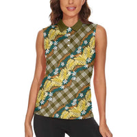 Polynesian Monstera Tiare Floral Women Sleeveless Polo Shirt Yellow Tropical Plaid LT01 - Polynesian Pride