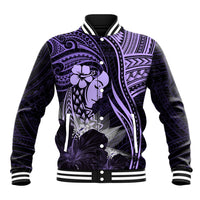 Polynesian Women Day 2024 Baseball Jacket Hibiscus Girl Tribal LT01 Unisex Purple - Polynesian Pride