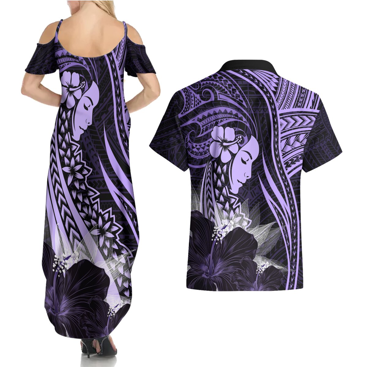 Polynesian Women Day 2024 Couples Matching Summer Maxi Dress and Hawaiian Shirt Hibiscus Girl Tribal LT01 - Polynesian Pride