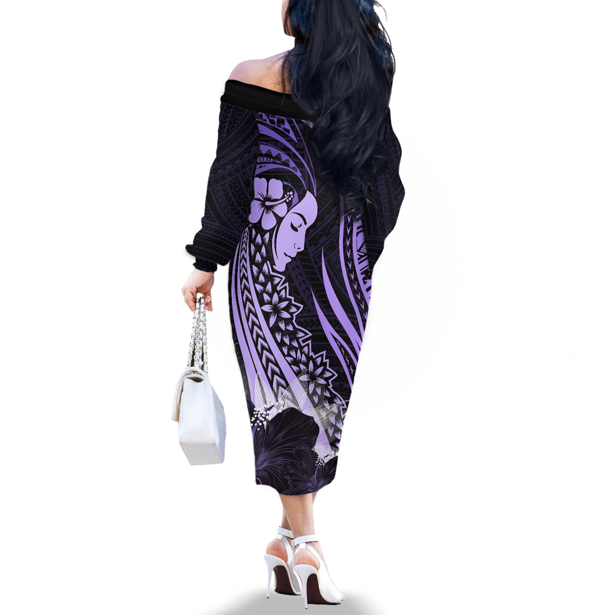 Polynesian Women Day 2024 Family Matching Off Shoulder Long Sleeve Dress and Hawaiian Shirt Hibiscus Girl Tribal LT01 - Polynesian Pride