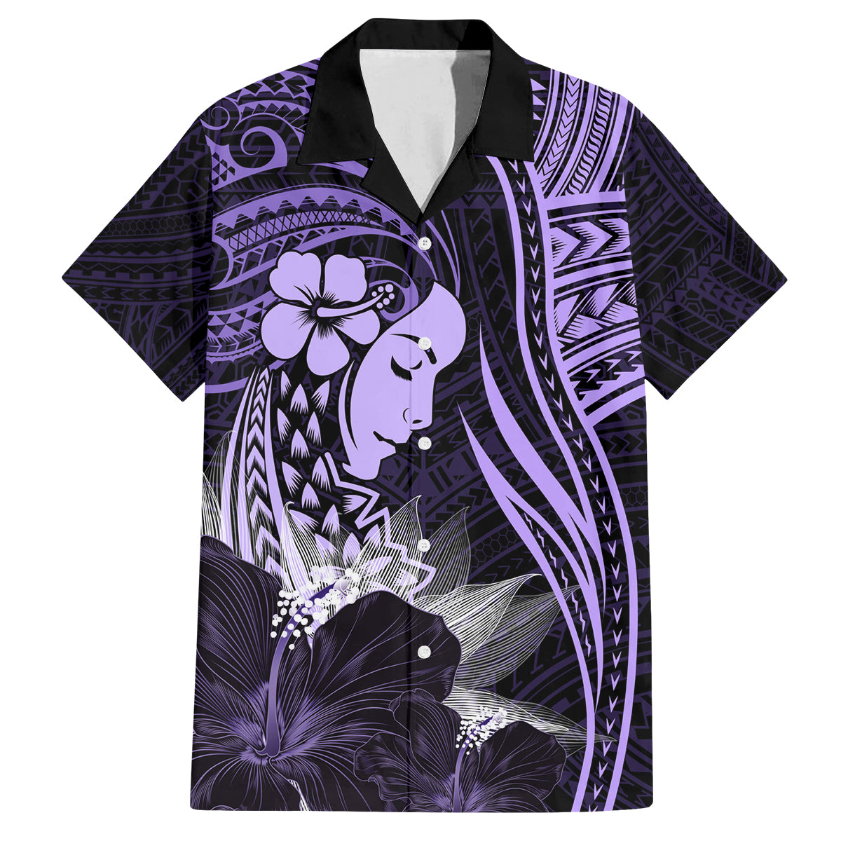 Polynesian Women Day 2024 Family Matching Off Shoulder Short Dress and Hawaiian Shirt Hibiscus Girl Tribal LT01 Dad's Shirt - Short Sleeve Purple - Polynesian Pride