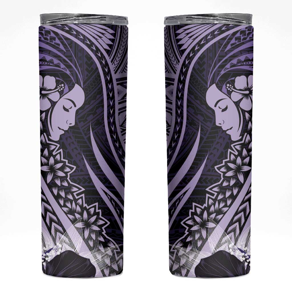 Polynesian Women Day 2024 Skinny Tumbler Hibiscus Girl Tribal LT01 Purple - Polynesian Pride