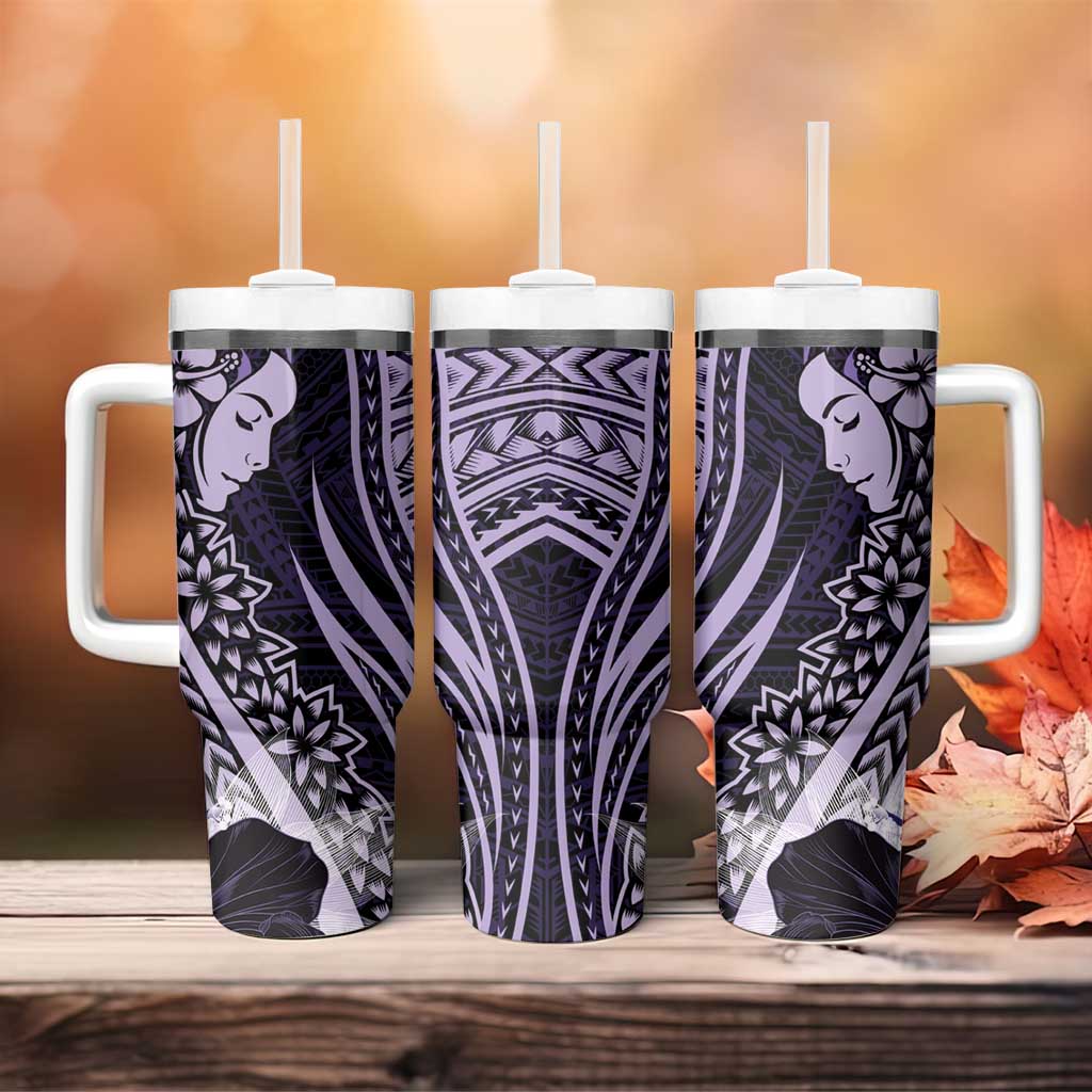 Polynesian Women Day 2024 Tumbler With Handle Hibiscus Girl Tribal