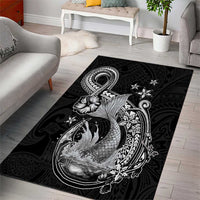 Hawaii Mermaid Monotone Area Rug Polynesian Pattern Fish Hook